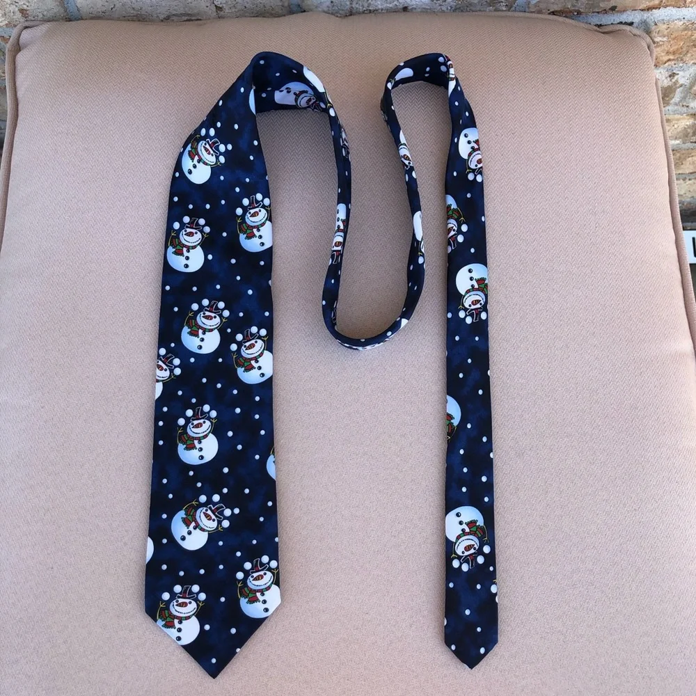 Hallmark Special Ties Made in Usa Navy, Black, Blue Snowman Holidays Necktie
